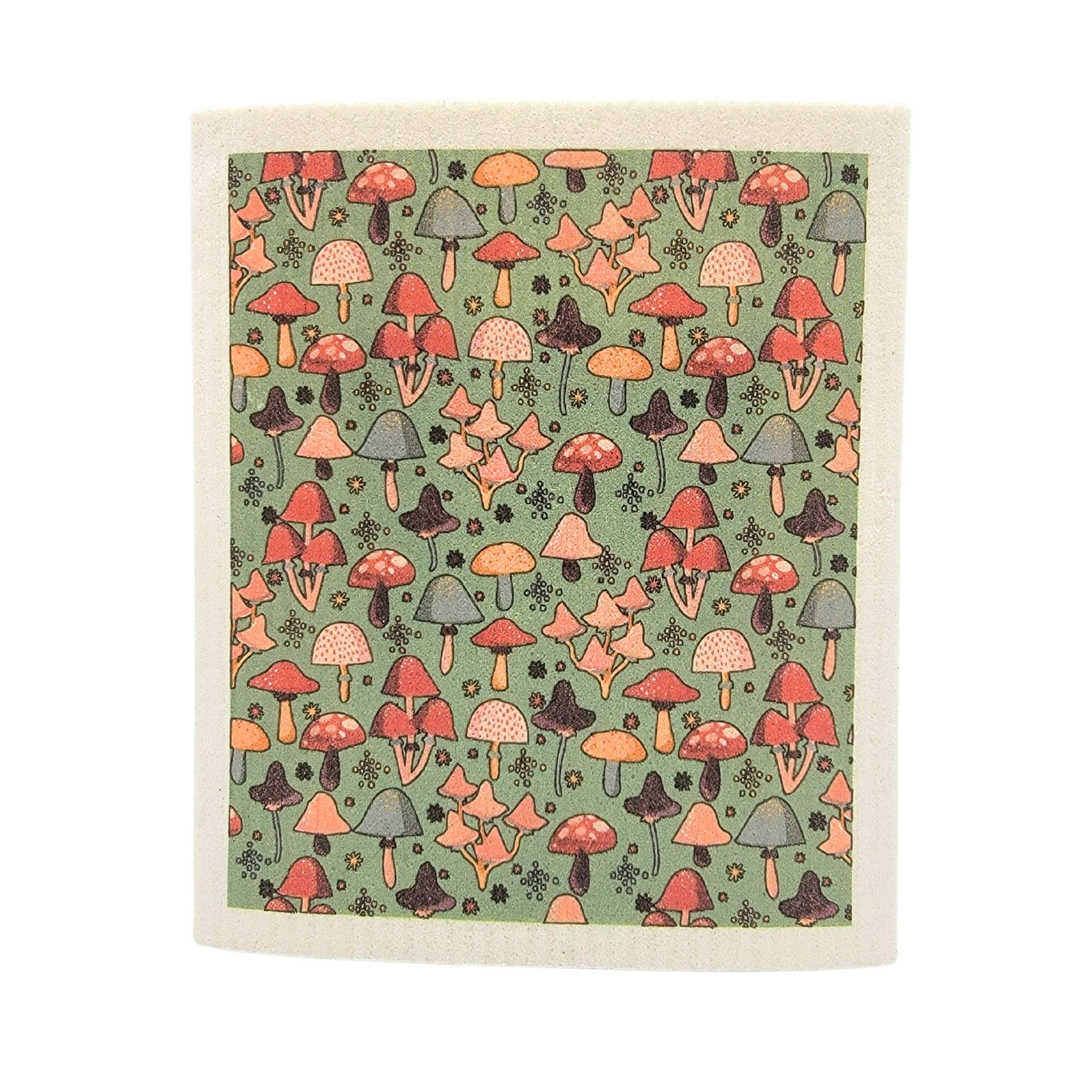 Driftless Studios - Wholesale Dishcloth - Sage Fall Mushroom Pattern Swedish Dishcloth - Fall Decor
