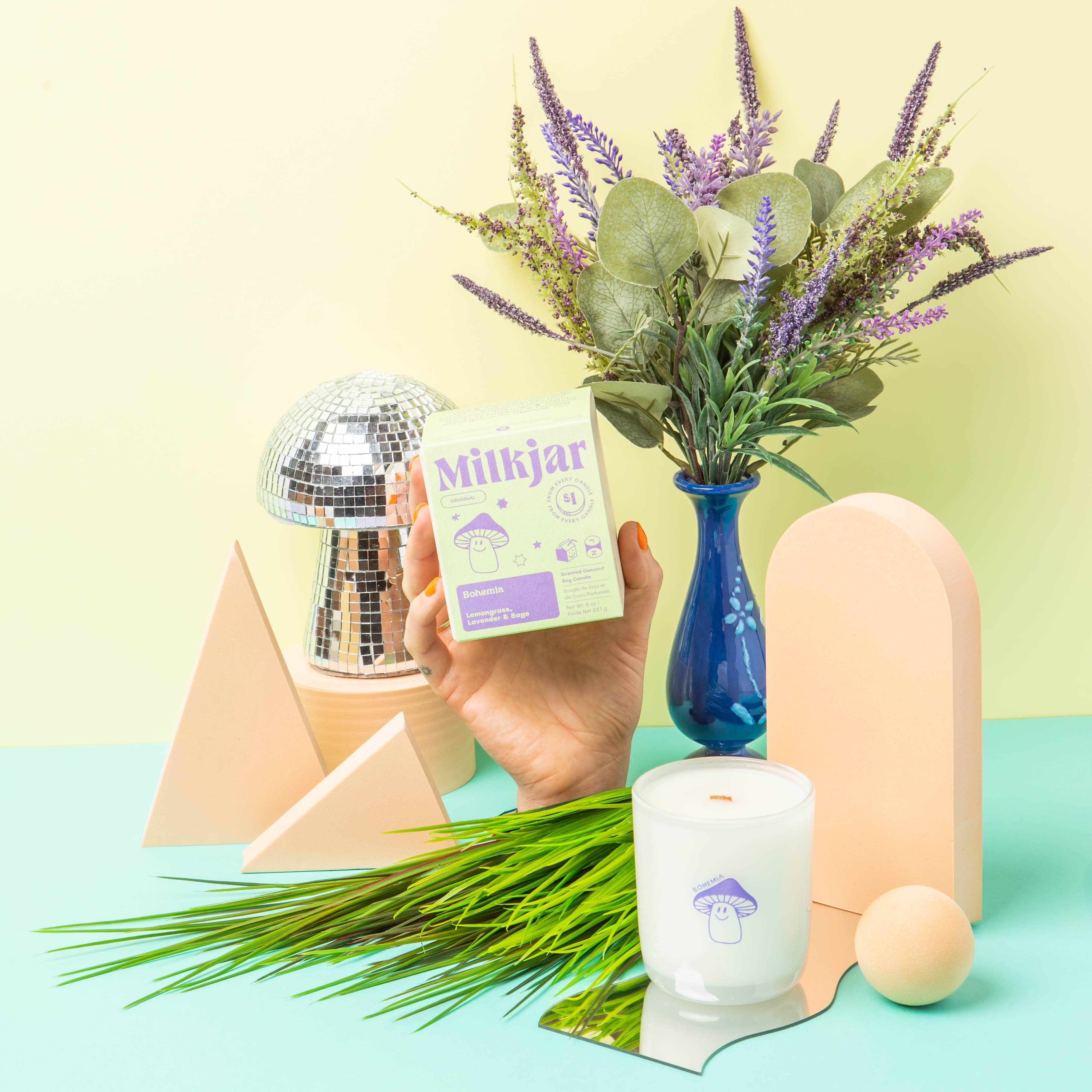 Milk Jar Candle Co. - Venta al por mayor Velas en tarros - Vela Bohemia de 8 onzas con citronela, lavanda y salvia, coco y soja3