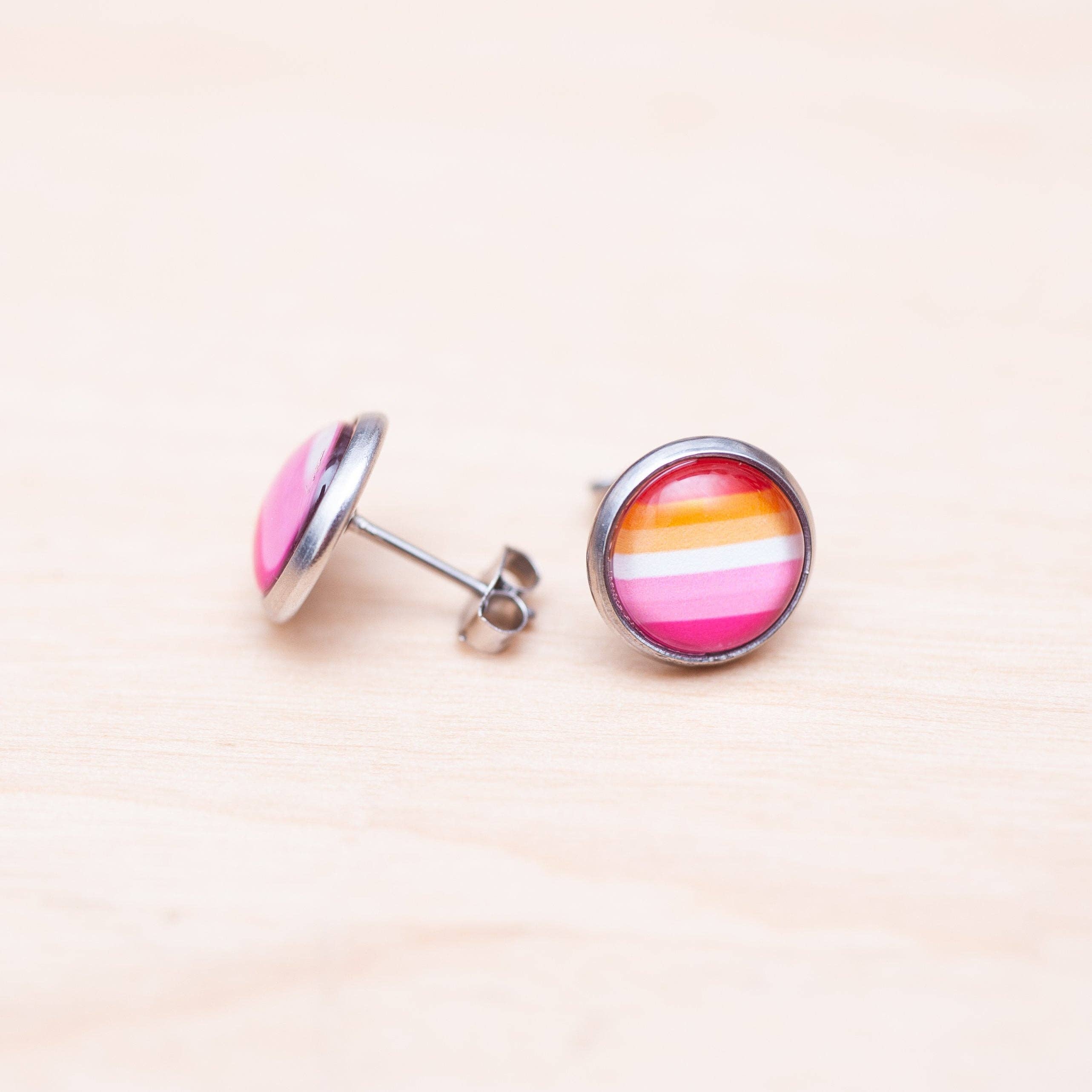 Crafty Queer Studio - Wholesale Stud/Post Earrings - Lesbian flag pride LGBTQ+ earrings - stud or dangle2