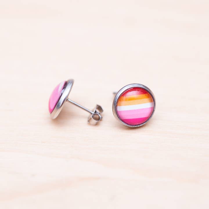 Crafty Queer Studio - Wholesale Stud/Post Earrings - Lesbian flag pride LGBTQ+ earrings - stud or dangle2