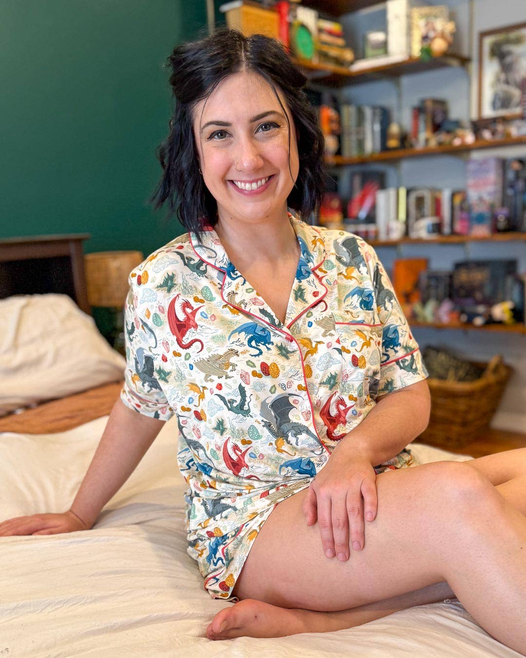 Blissfully Bookish Company - Wholesale Sleepwear Set - Women's - Bookish Dragons Bamboo Shorts Pajamas Set1