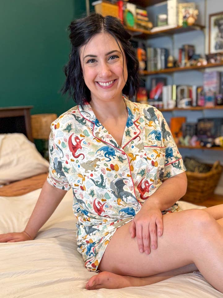 Blissfully Bookish Company - Wholesale Sleepwear Set - Women's - Bookish Dragons Bamboo Shorts Pajamas Set1