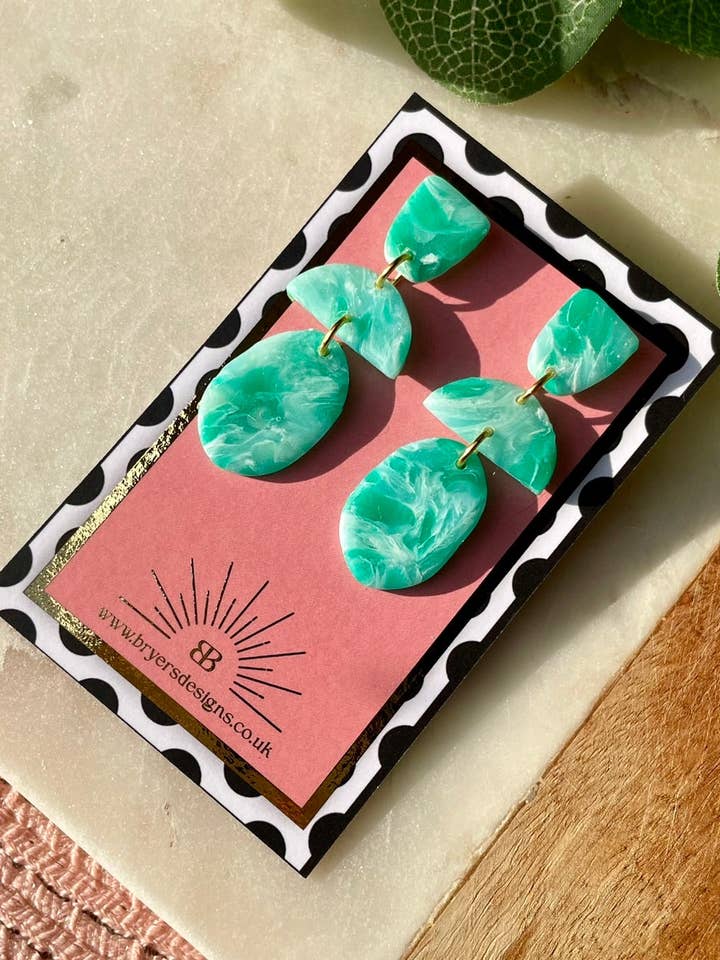 Turquoise Ocean Vibes Trio Dangle Statement Earrings for wholesale by Bryers Designs