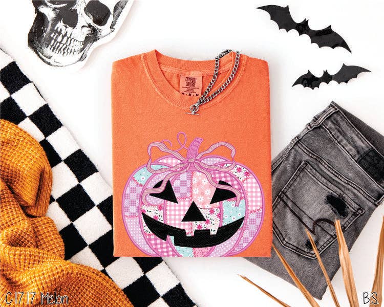 Bama Screens - Wholesale Graphic Sweatshirt - Women's - Preppy Floral Pink Pumpkin #BS83883