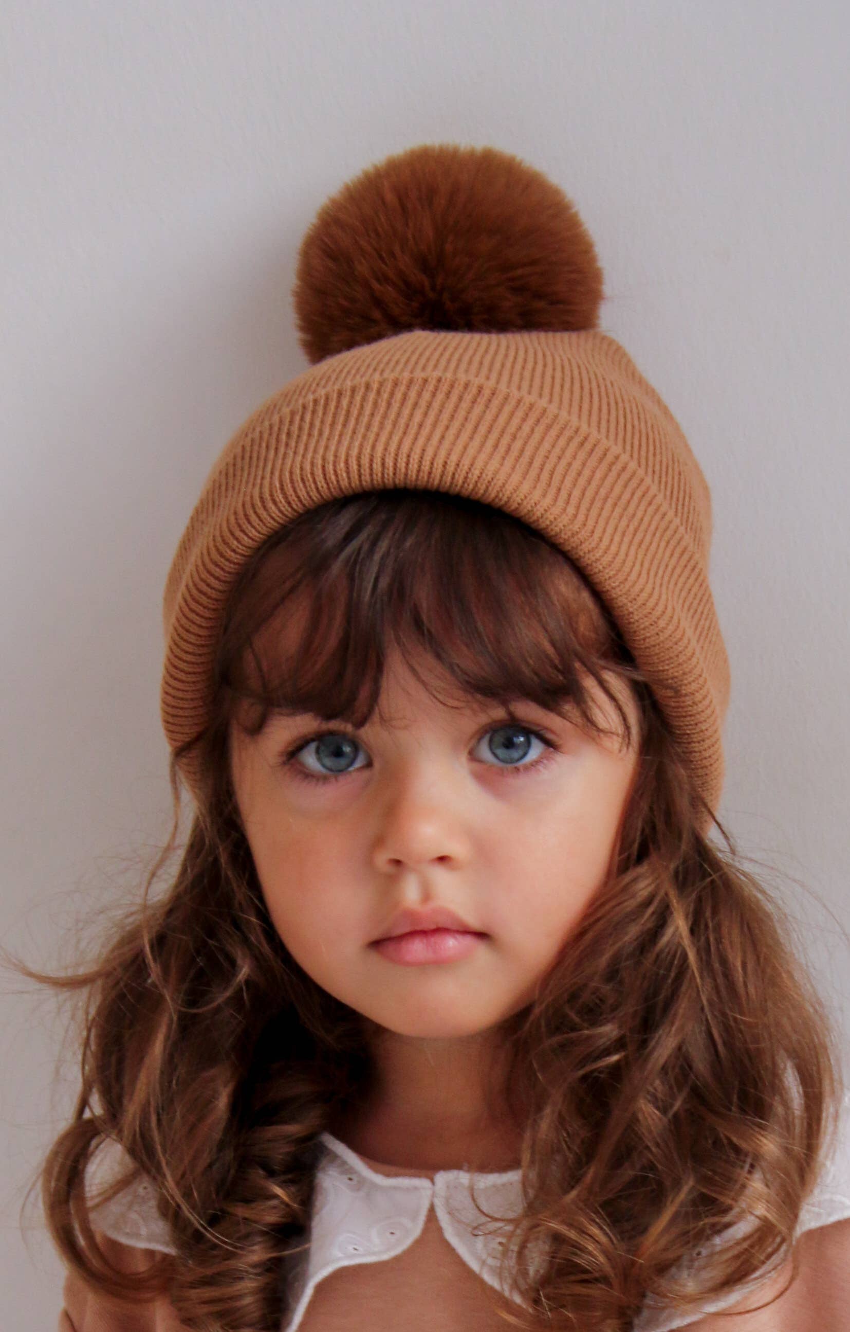 Single Pom Pom Baby/Kid's Brown Beanie Hat 0-8 Years for wholesale on Faire