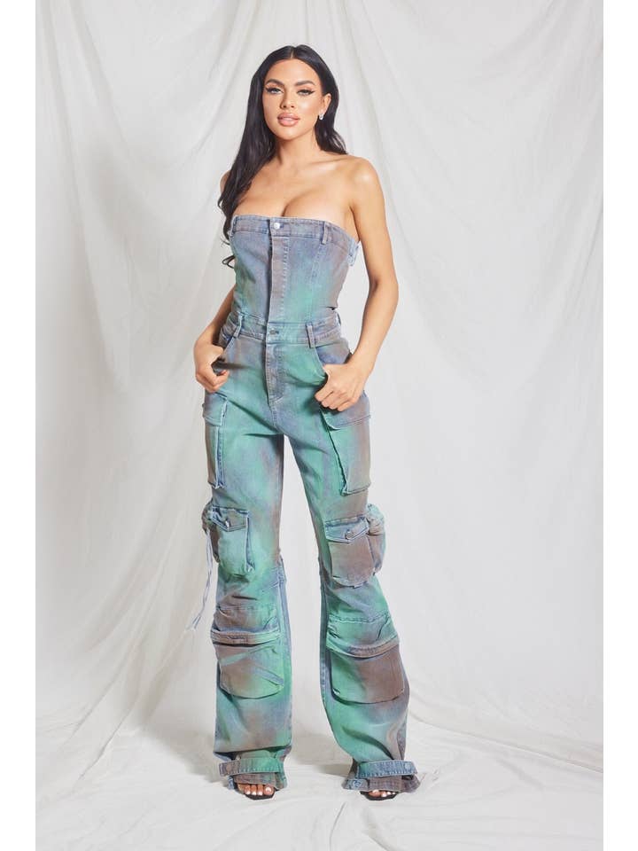 WFFS – wholesale Jumpsuit - Dam – Flerfärgad Cargo Denim Jumpsuit