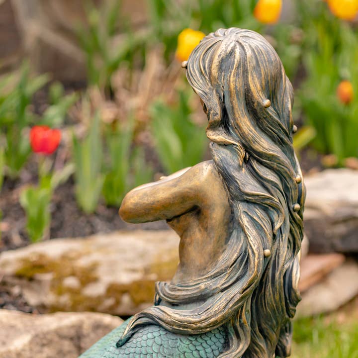 Zaer Ltd. International - Wholesale Outdoor Ornament/Decor - 34" Tall Mermaid Sitting on Rock Garden Statue "Dezlynn"2