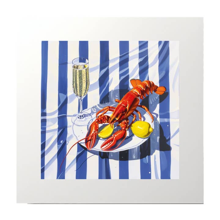 Lobster Champagne Painting Art Print for wholesale by Artificial Ink