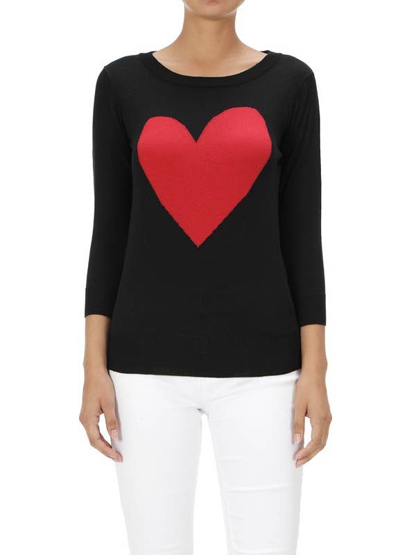 Mak - Vente Pull en maille – femme - Pull à col rond en chenille à manches 3/4 en forme de cœur MK359525