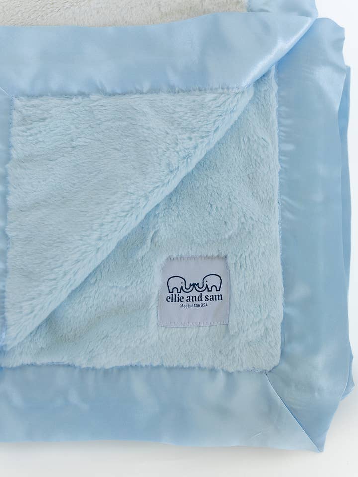 ellie and sam – wholesale Gosefilt - Baby – Lyxig Duo Satinbård Filt - Blå / Elfenben3