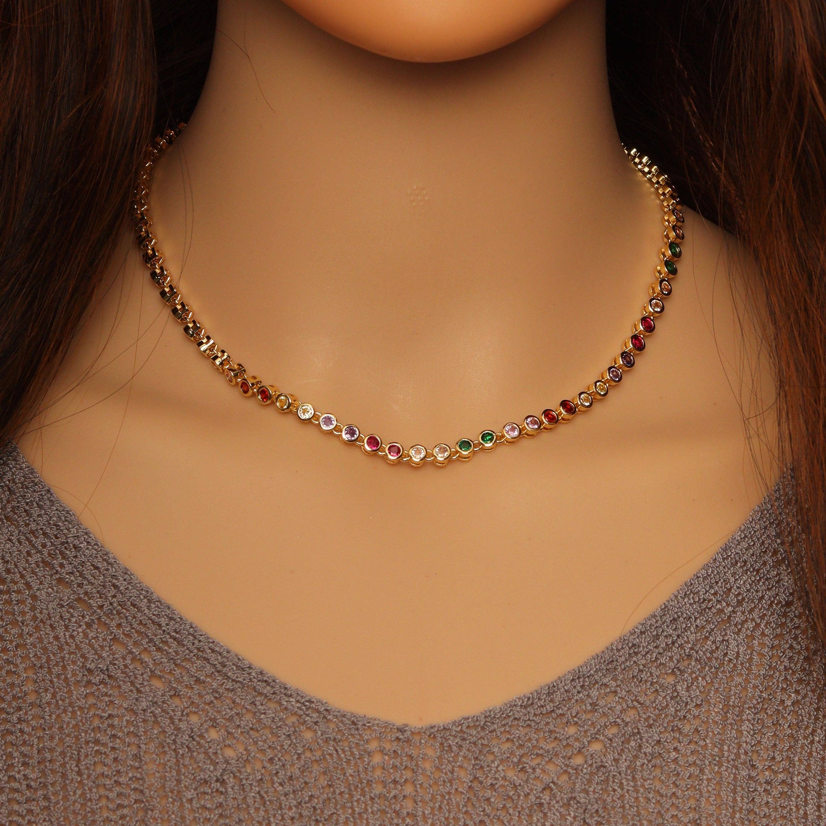 BestBeads&Beyond - Wholesale Link & Chain Necklace - Multicolor CZ Chain Link Necklace,sku#LD4161