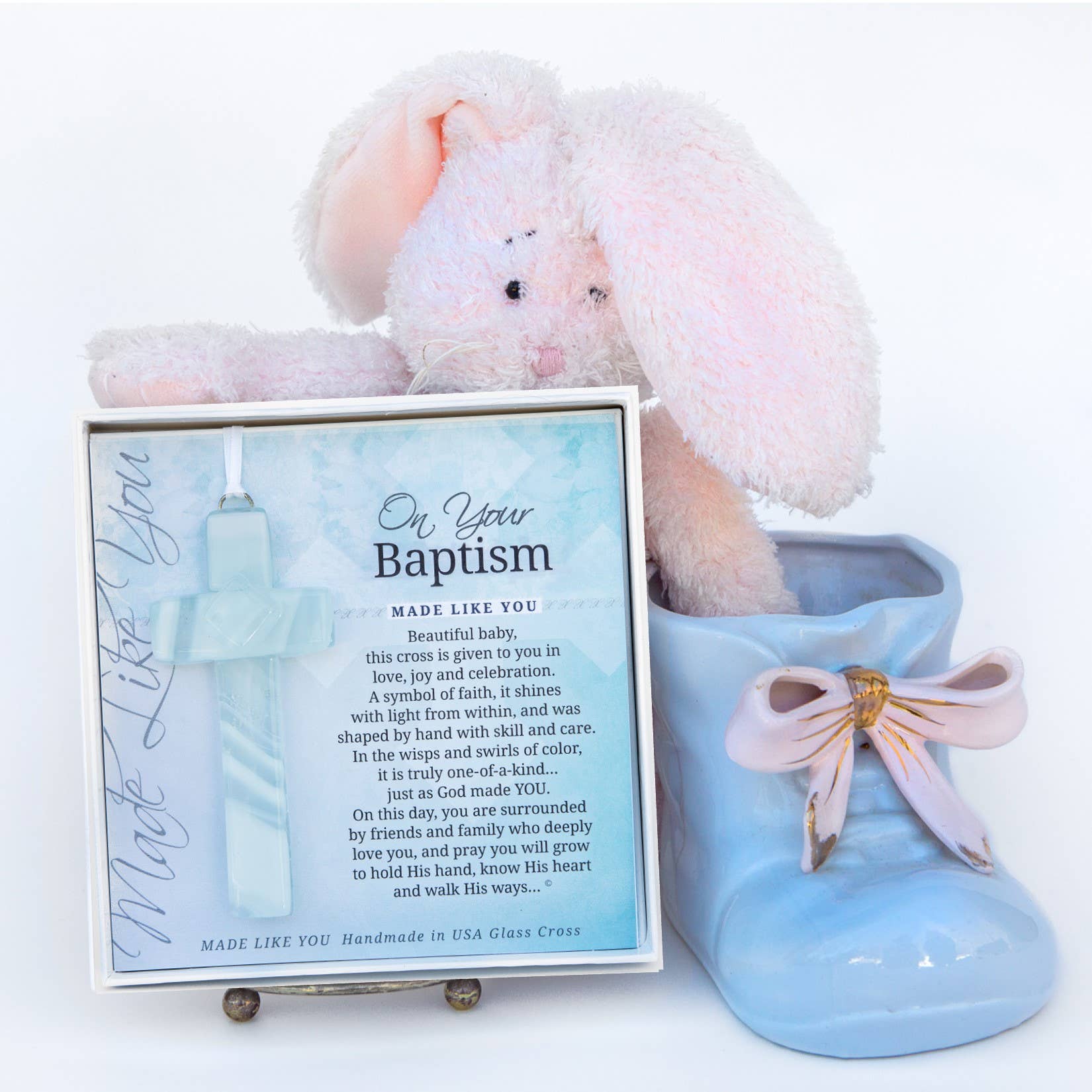 The Grandparent Gift Co. Inc. - Wholesale Ornament - Kids & Baby - Baby Baptism Gift USA Handmade Glass Cross Keepsake 44021