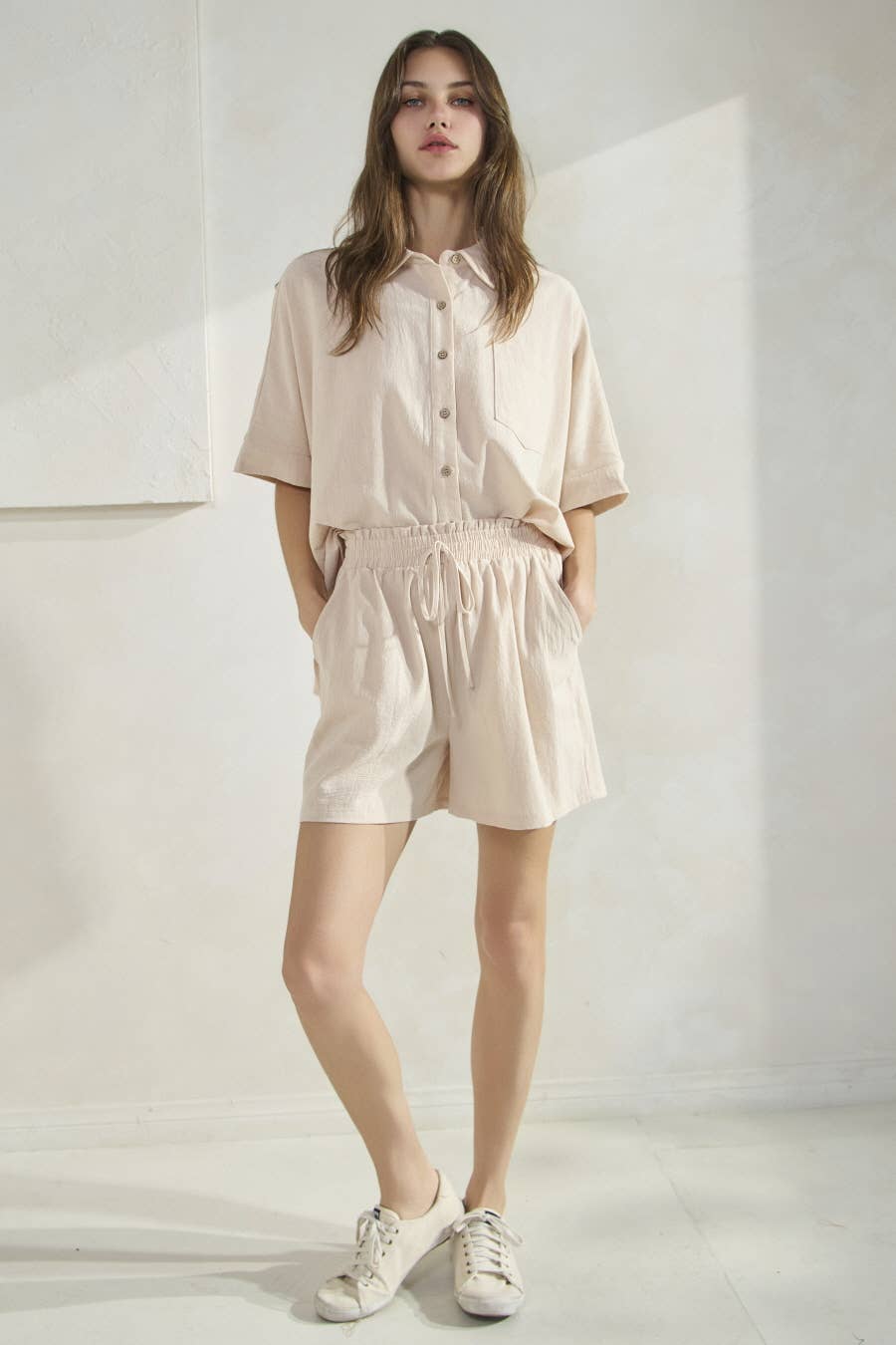 Oddi - Wholesale Lounge Set - Women's - Solid Cotton Oversized Shirt And Shorts Set5