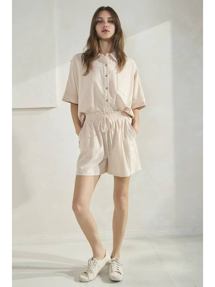 Oddi - Wholesale Lounge Set - Women's - Solid Cotton Oversized Shirt And Shorts Set5
