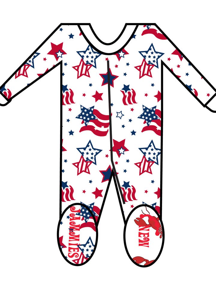 Footie aus Bio-Baumwolle mit amerikanischer Flagge für den Großhandel von New Jammies