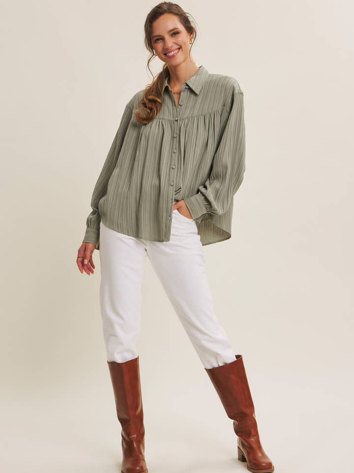 CRINKLED BUTTON-DOWN OVERSIZED SHIRT WITH DOLMAN SLEEVES for wholesale by in february