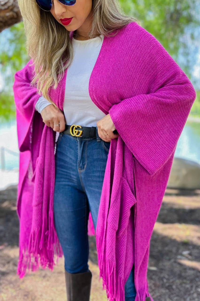 Rosa Casaco Malha Soft Kimono Rosa Com Franja para venda a revendedores na Faire2