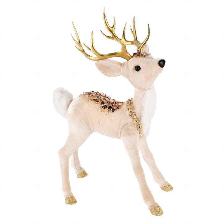 Deco reindeer w/sequins, white, fabric, 18x10x29cm for wholesale by Dekoratief