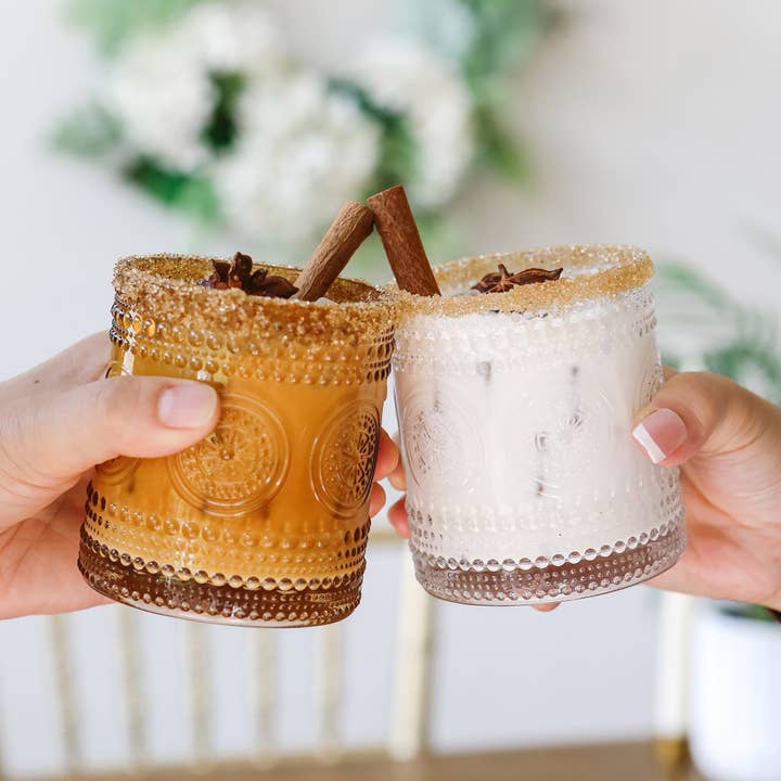 Kate Aspen – wholesale Cocktail/liquor glass – 10 oz. Hobnail Beaded Floral Amber Drinking Glasses (Set of3