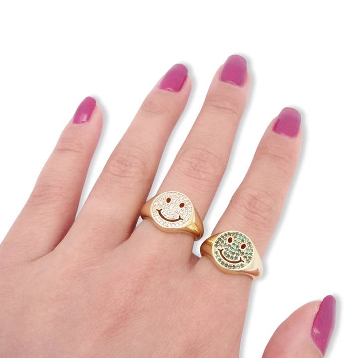 KIKICHIC – Großhandel Siegelringe – Grüner Siegelring Happy Smiley Face2