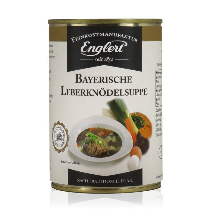 Bavarian liver dumpling soup, 390 ml/can for wholesale by Englert Feinkostspezialitaten GmbH & Co. KG