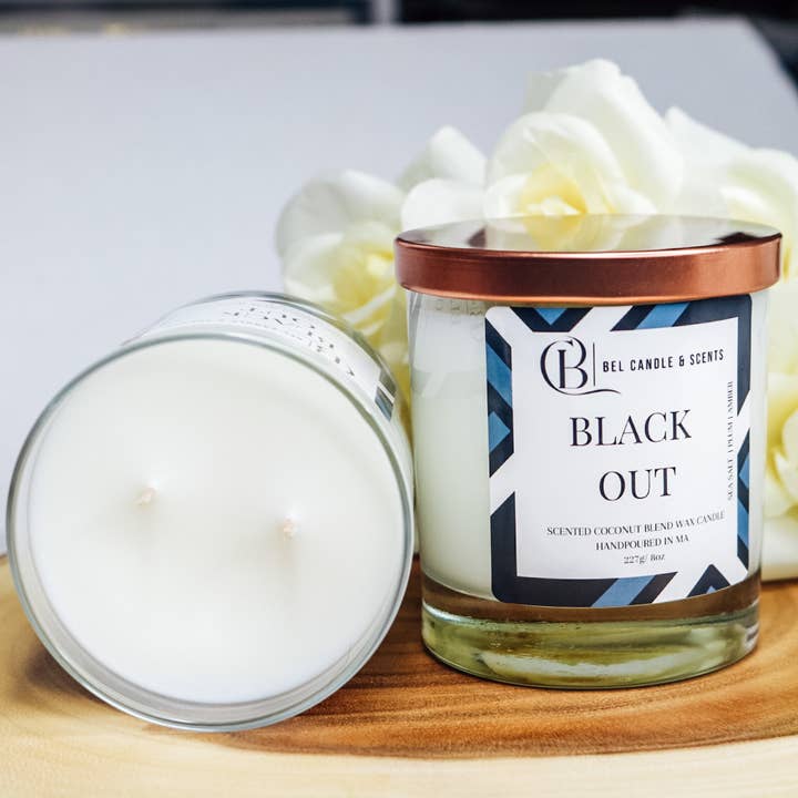 Black Out Scented Coconut or Soy wax Candle for wholesale by Bel Candle & Scents