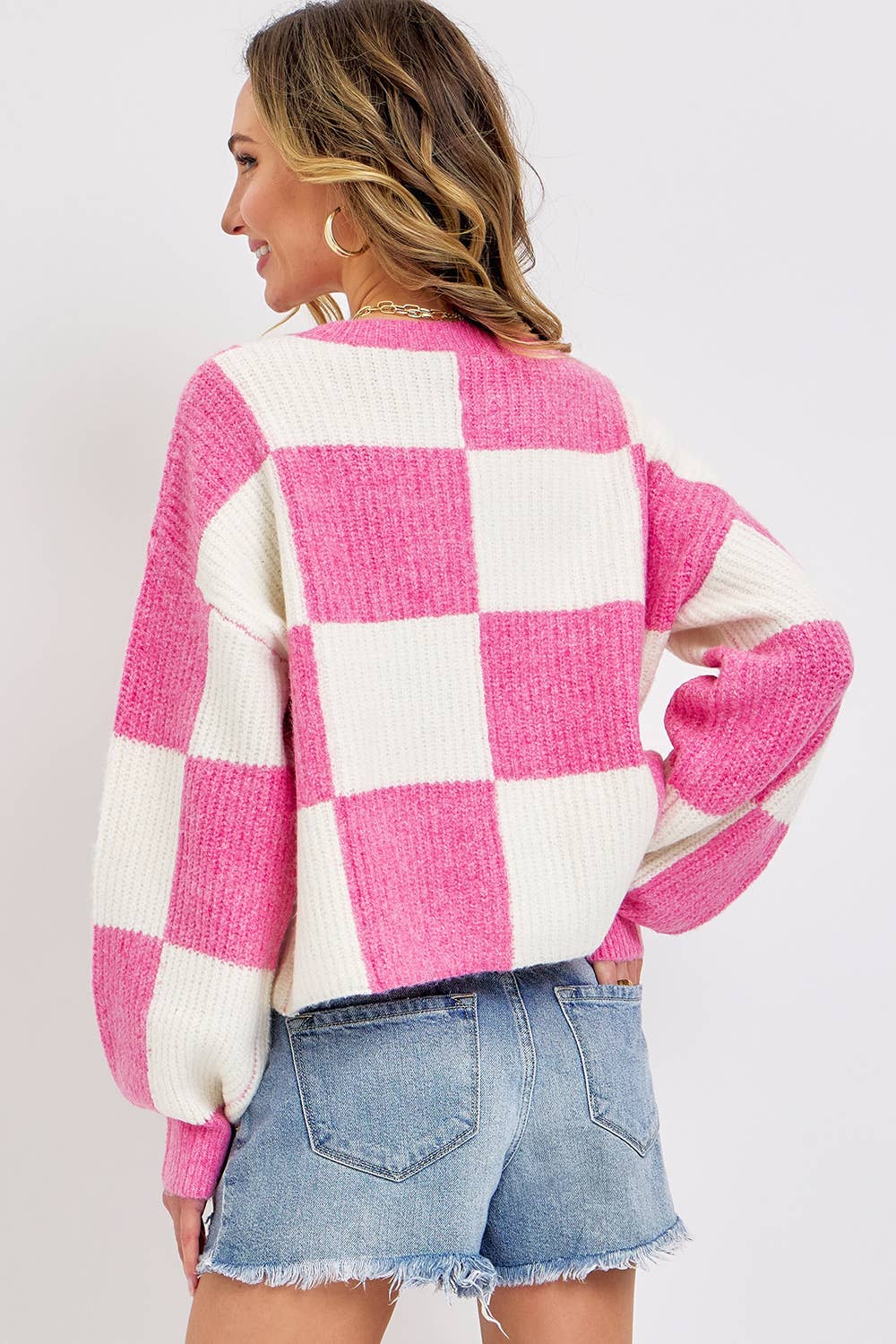 Sweet Lovely by Jen - Wholesale Knit Sweater - Women's - CASUAL SOFT COZY  RELAXED FIT CHECKER KNIT SWEATER18