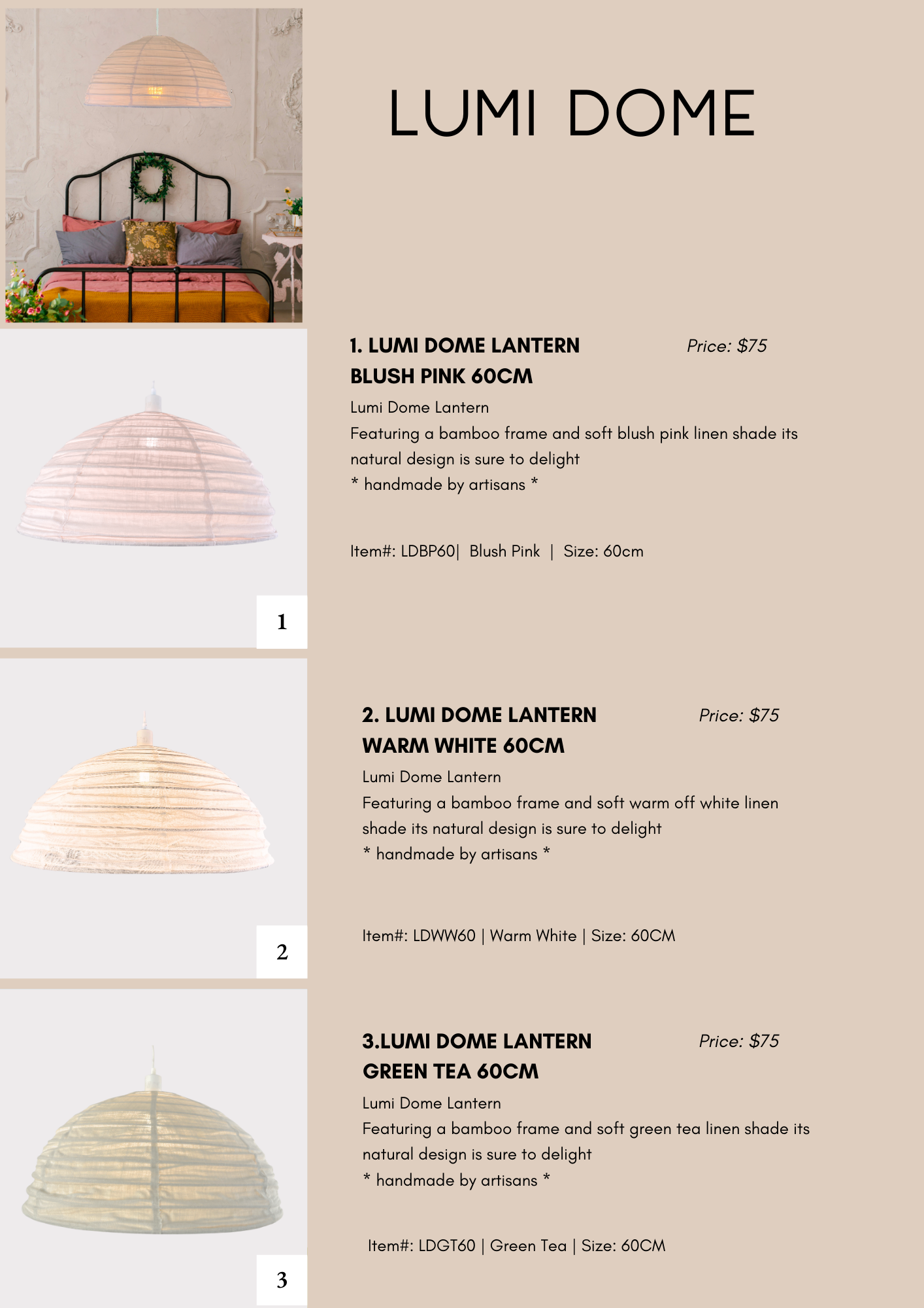 Little Nordic Sol - Wholesale Lantern - Linen Light Shade Lumi Dome Blush Pink  60cm8