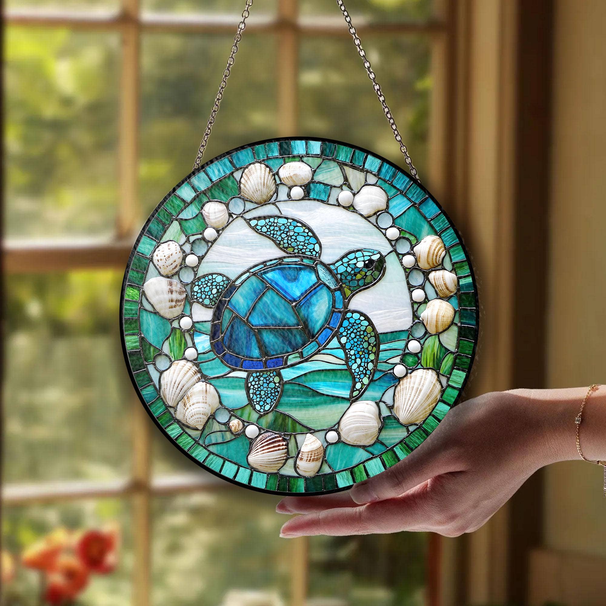 NVC Ecommerce LLC – Engroshandel Solfanger – Havskildpadde farvet glas solfanger, strandpynt1