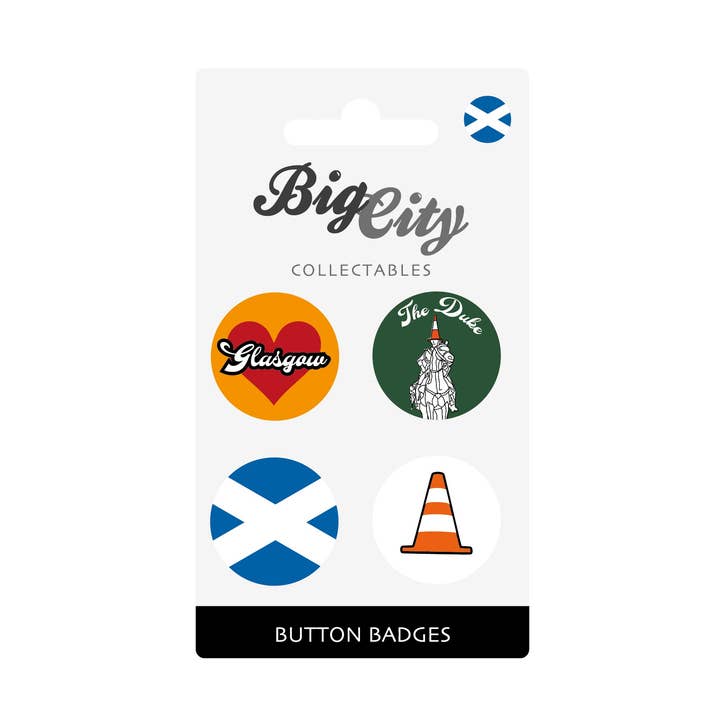 Big City Glasgow Button Badge 4 Pack for wholesale by Eurostick
