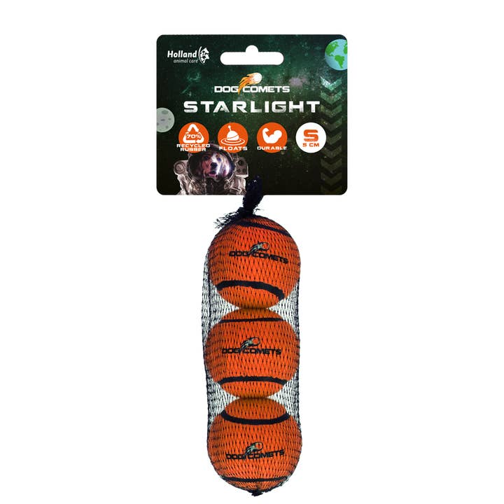 Dog Comets Starlight Tennis Ball S Orange 3pcs for wholesale by Hofman Animal Care