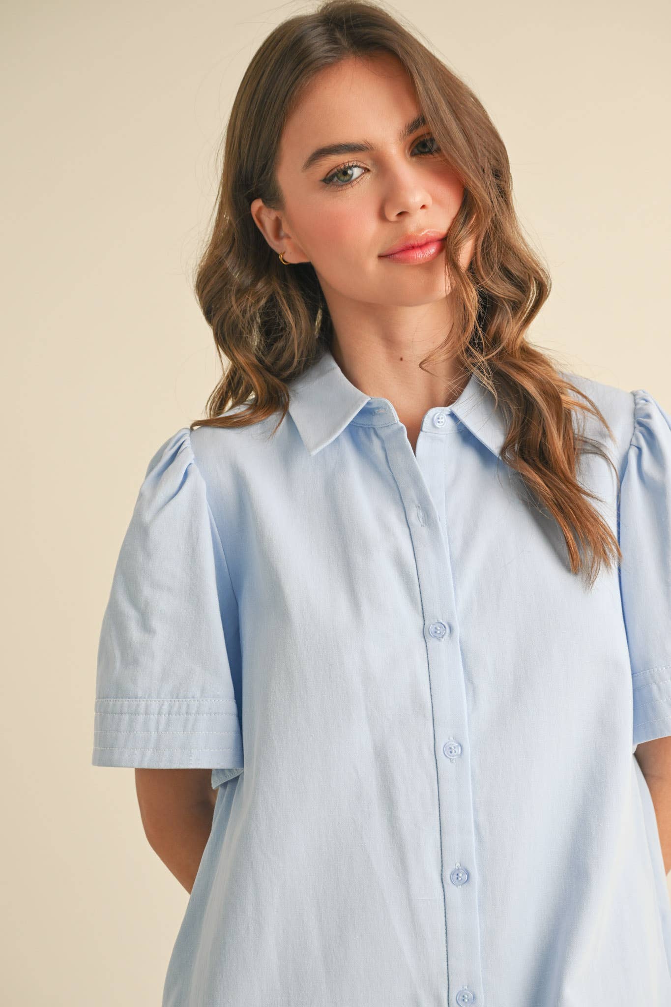 &MERCI - Wholesale Dress - Women's - SHORT SLEEVE BUTTON DOWN MINI DRESS MDR357225