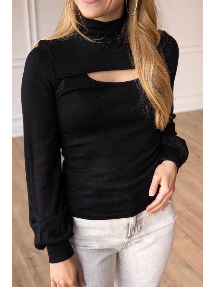 Promises Met Black Cut Out Long-sleeved Top for wholesale on Faire1