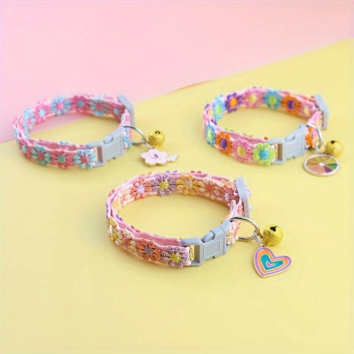DIYSTORE - Wholesale Pet Collar - Cat - 1pc Lace Pet Collar, Adjustable Cat Collar with Pendant, Suitable for Small Cats and Dogs