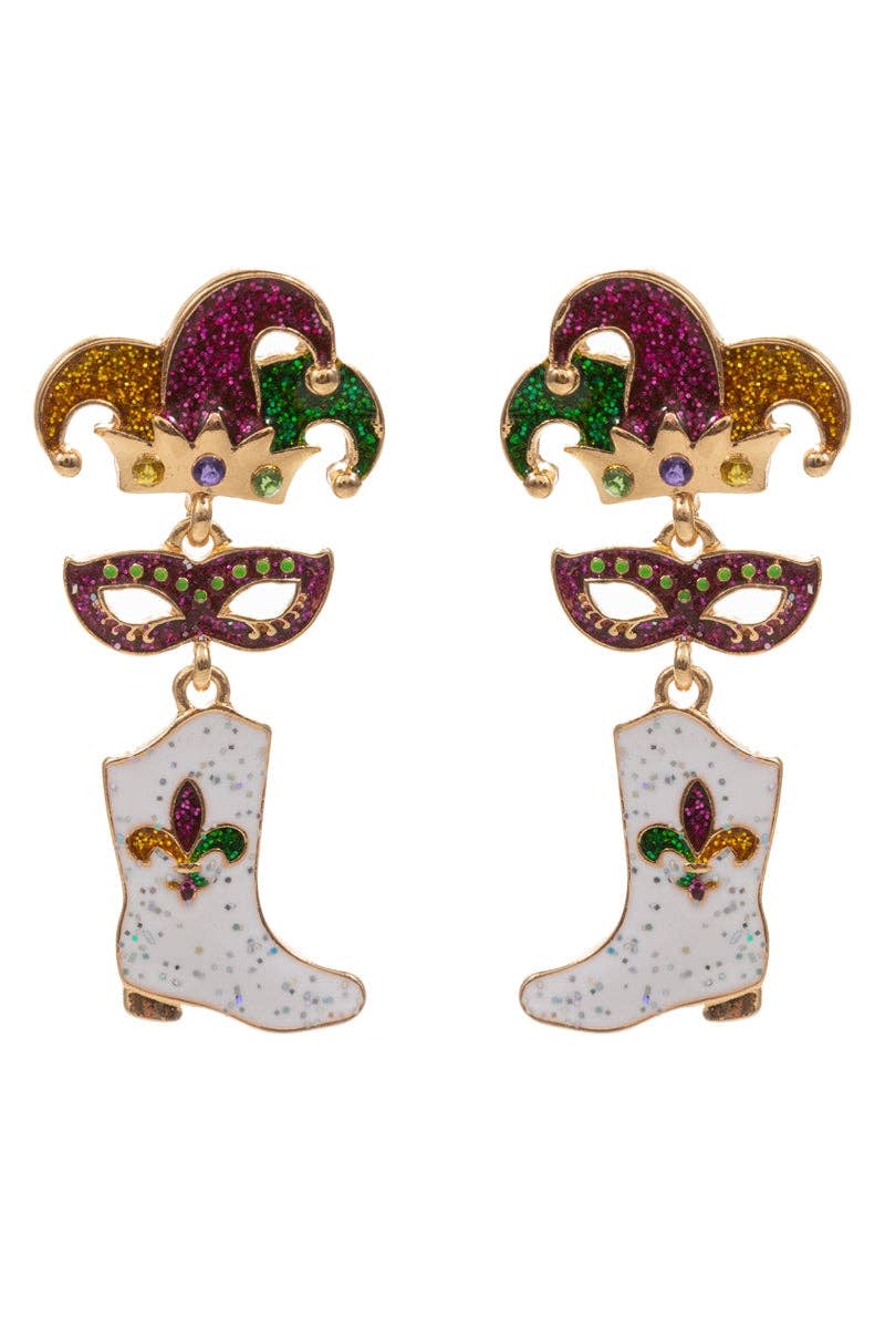 GD Boucles d'oreilles à tige émaillée avec icônes linéaires de Mardi Gras en vente sur Faire1