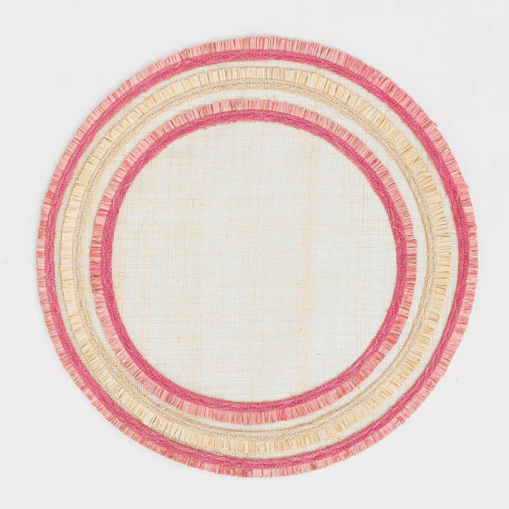 Ruffle edge straw placemat, pink, set of four for wholesale by Joanna Buchanan
