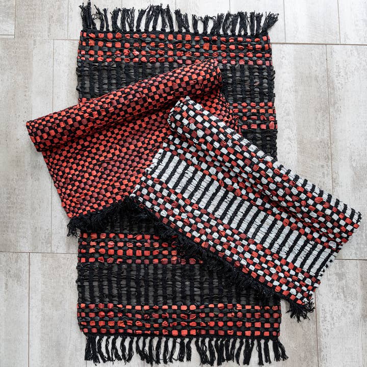 Striped Leather Rugs with Fringe for wholesale by India Handicrafts Inc