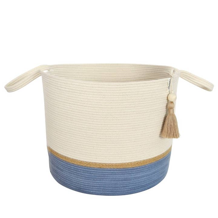 Mia Mélange - Vente Paniers - Panier de plancher - Jute et bleu-gris (pompon)