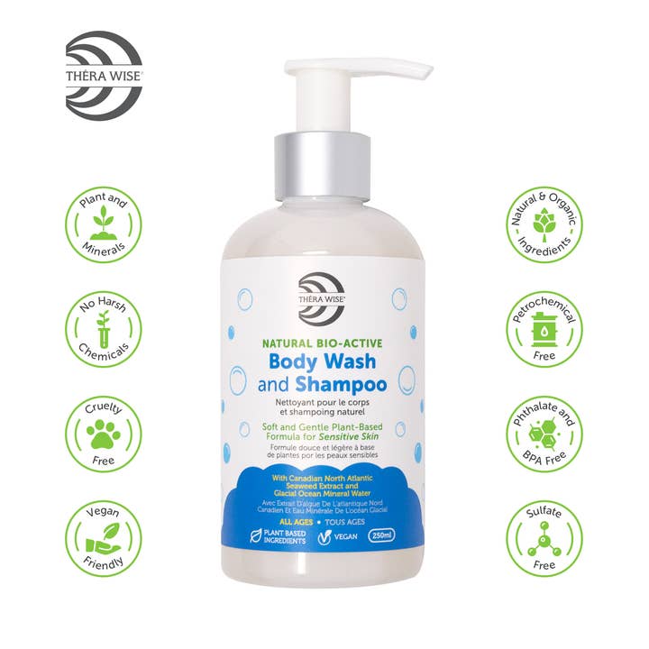Champú natural Bio-Active 2 en 1 y gel de baño para venta al por mayor de Thera Wise