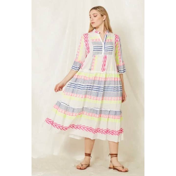 3221-3 Cotton Long Cotton Ikat Dress Loowie for wholesale by LOOWIE