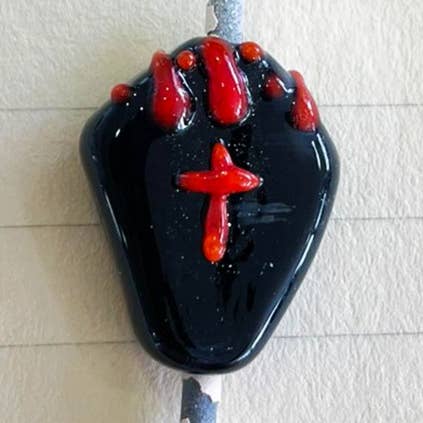 Glass Bloody coffin Bead, DIY Lampwork Fall Halloween charm for wholesale by Adamodart