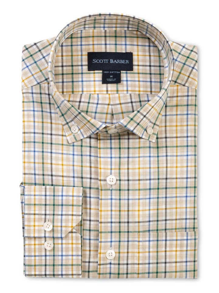 Organisch Katoen Melange Plaid, Khaki voor wholesale door Scott Barber