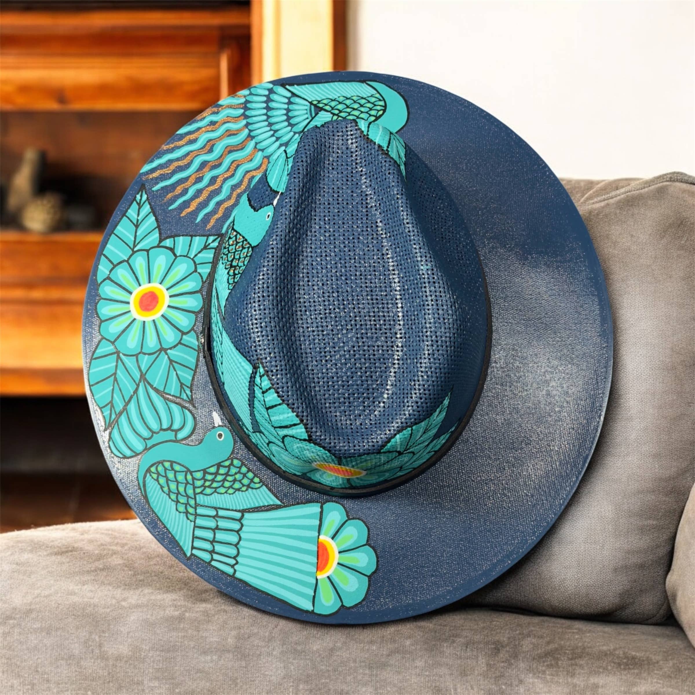 GMCE Global Trading, LLC - Wholesale Fedora - Unisex - Floral Hand-Painted Palm Straw Fedora Hat 6