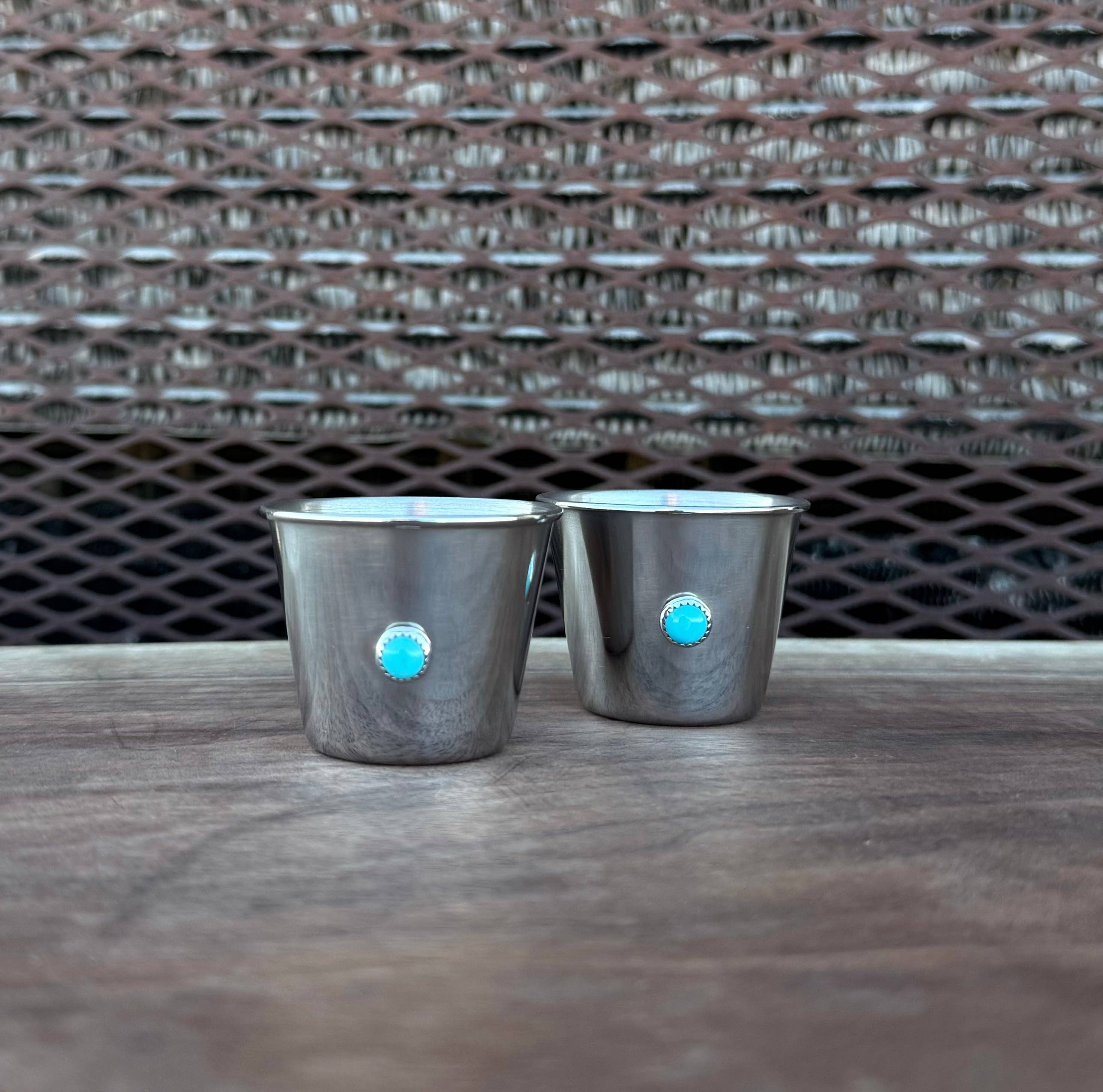 Boles silver, LLC - Wholesale Shot Glass - Genuine Turquoise 1.5 Ounce Stainless Shot Glass - Set of 2 | Boles Silver1