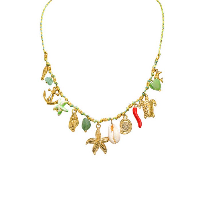 AMORINO SRL – wholesale Pendant/charm necklace – COLORED THREAD NECKLACE WITH MARINE CHARMS - YNK241504B4