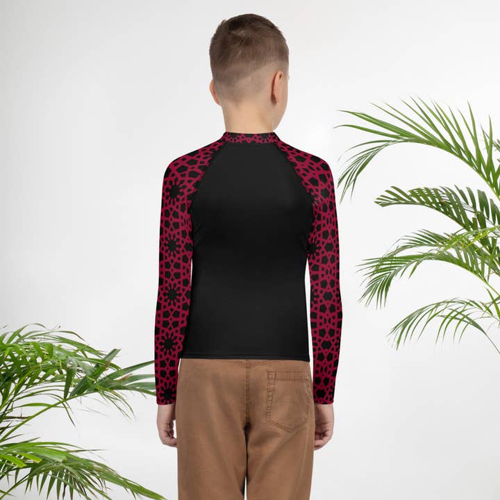 Youth Rash Guard - Geometric in Black and Red for wholesale by The Shamal