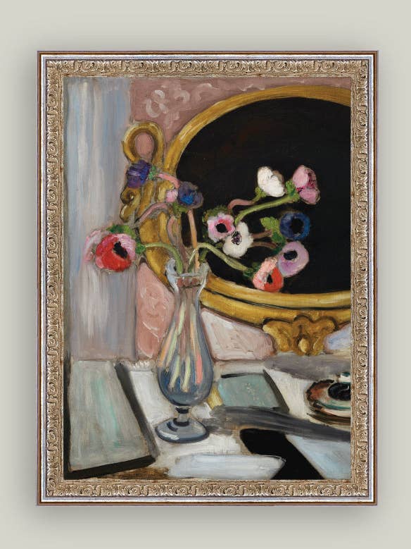 Anemone and Mirror Framed Antique Art for wholesale by Petal Lane Home