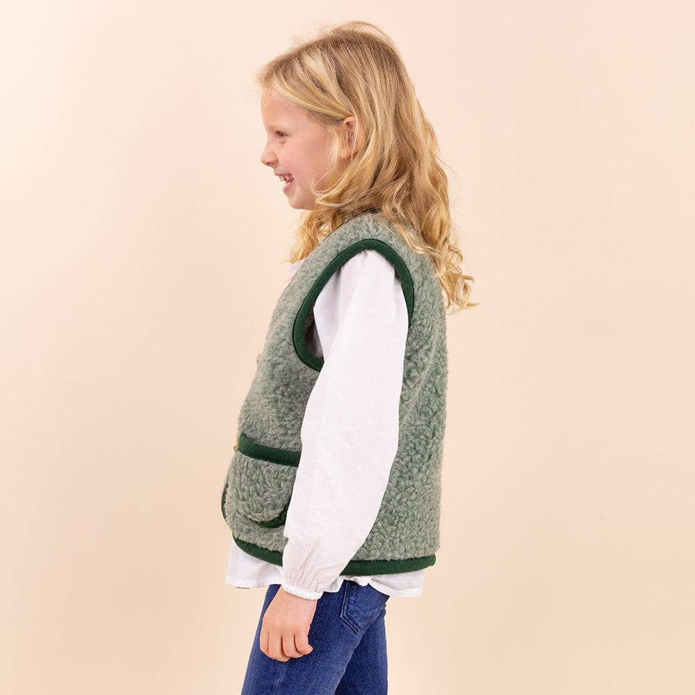 Moonrise - Wholesale Outerwear Vest - Kids - Wool cardigan with button kids green1