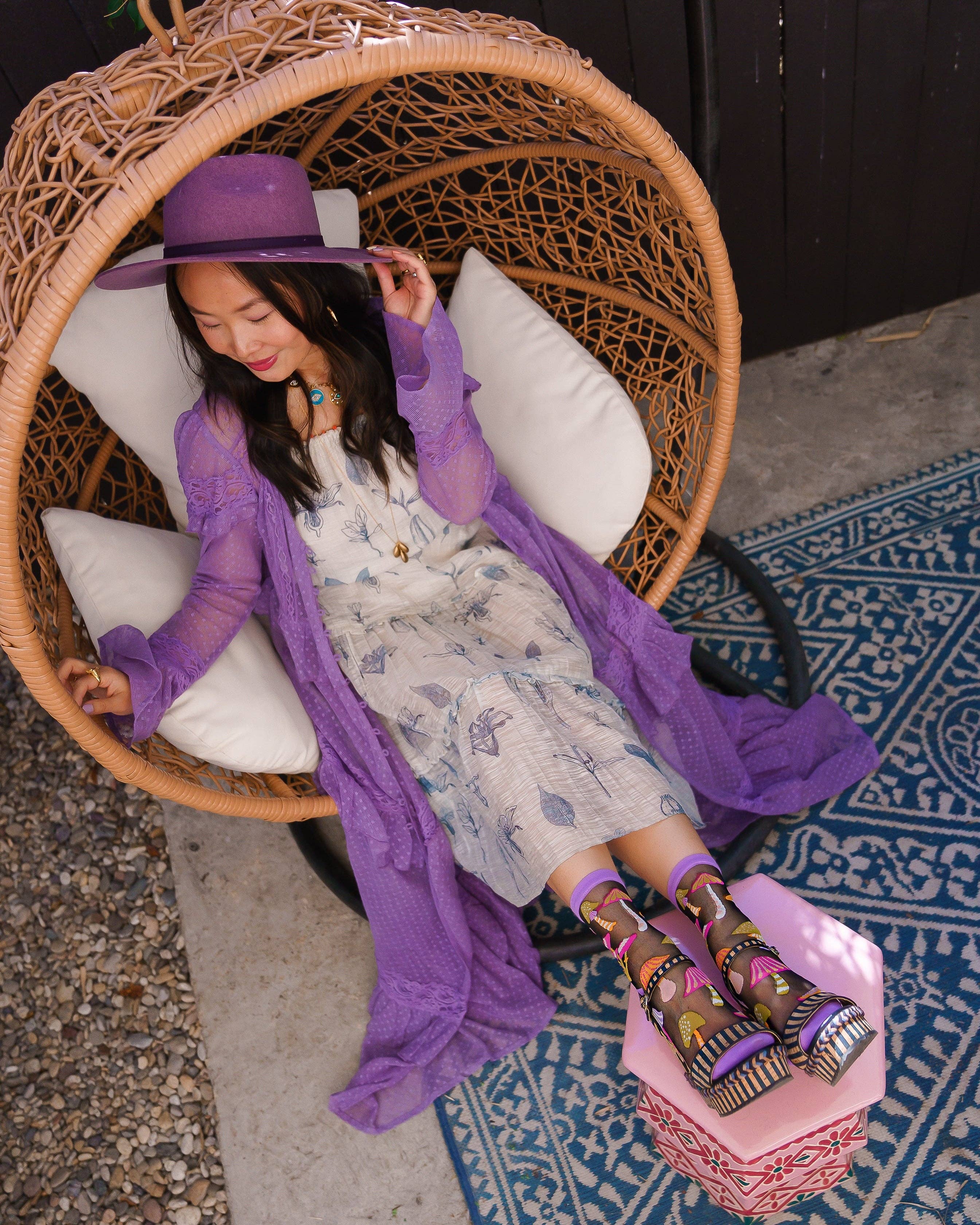 Sock Candy - Wholesale Socks - Women's - Magic Mushrooms Black Sheer Crew Sock5