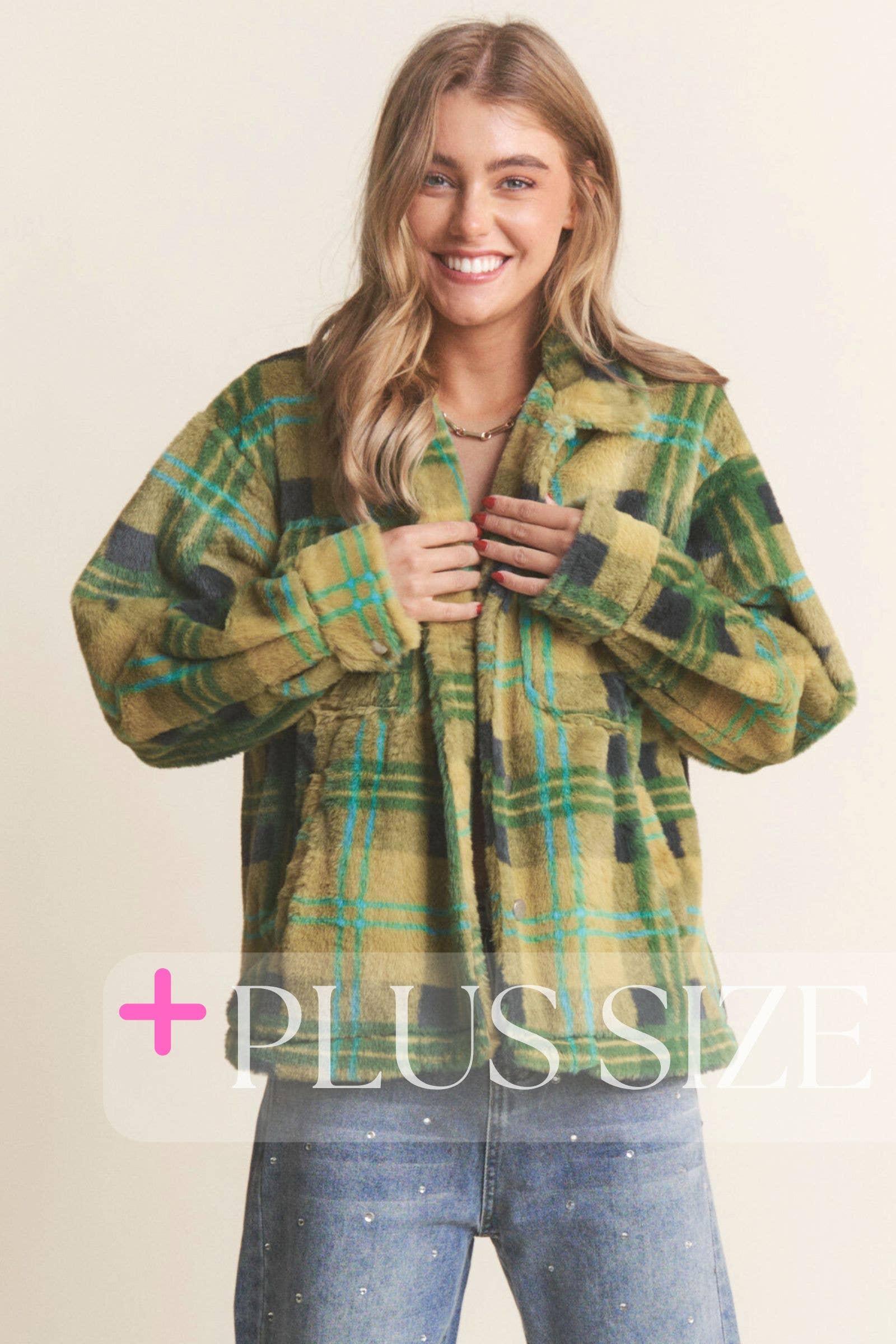 J.NNA - Vendita all'ingrosso Giacca - Donna - Giacca a quadri morbida con bottoni taglia forte7